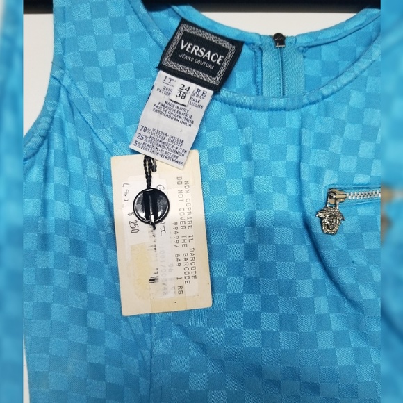 Auth 90's Versace turquoise Checkered Mini Dress - Picture 4 of 5